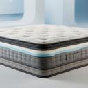 Hybrid mattress with foam and springs shown in a bright retail display with layered construction